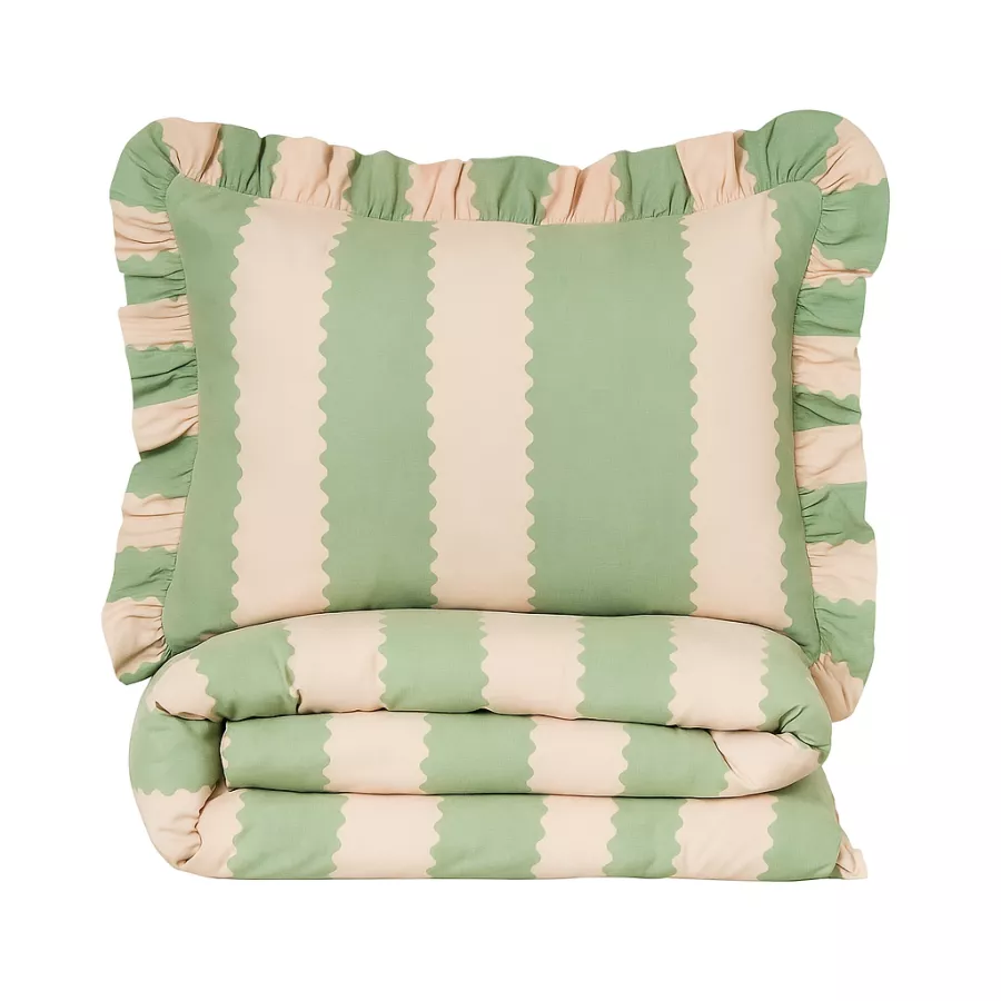 Ruffle Duvet Cover Set Single Bed Wylder Nature Birdie Pink/Green