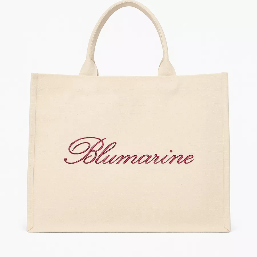 Borsa Mare in Canvas con Logo Ricamato Blumarine Home Gabardine - Fard