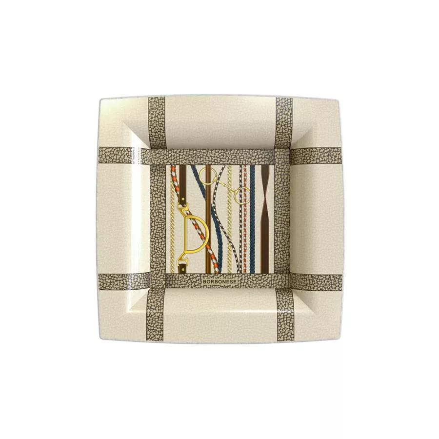 Borbonese Home Iconic Pegaso Decorative Square Catchall Tray – 14x14 cm Porcelain