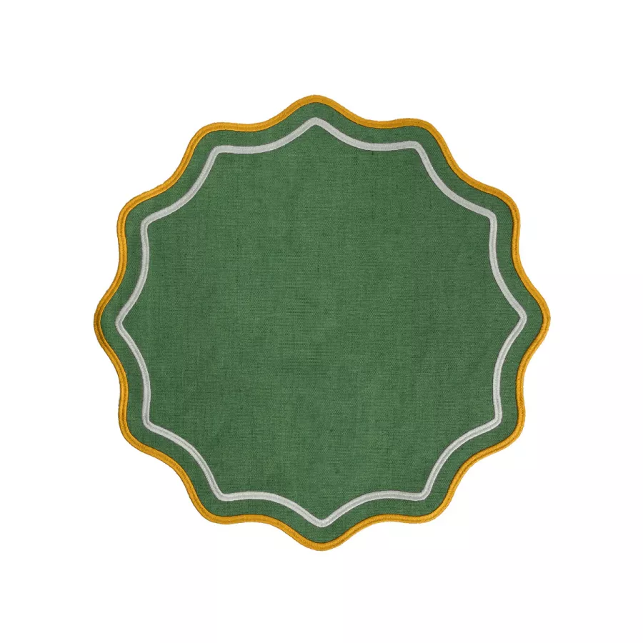 Bitossi Set of 2 Round Placemats Cotton and Linen Green