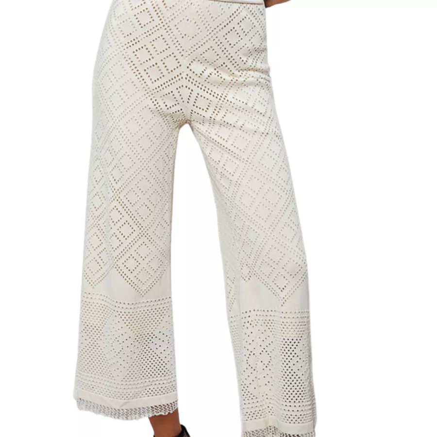 Pantaloni Donna Joya in Maglia Crochet Beige