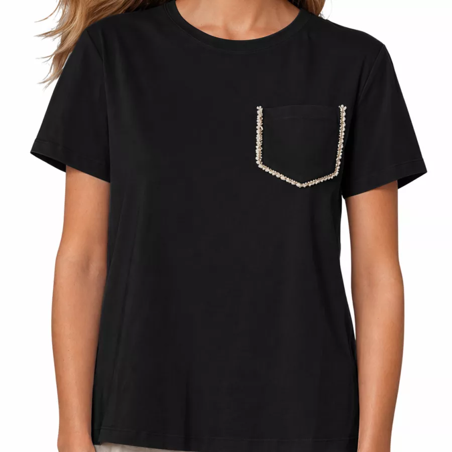 Damski T-Shirt Gigia z Kieszonką – Czarny