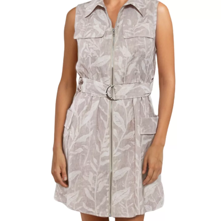 Abito Junia con Zip Stampa Foliage Beige