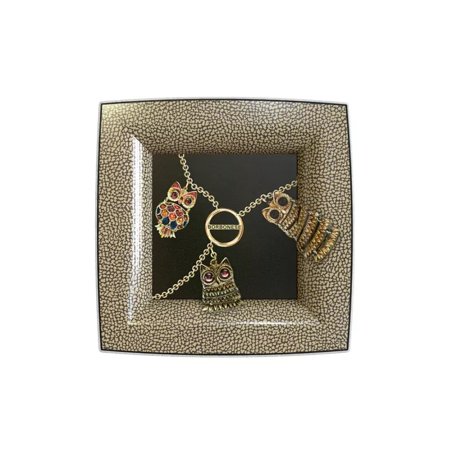 Borbonese Home Iconic Lucky Decorative Square Catchall Tray – 14x14 cm Porcelain
