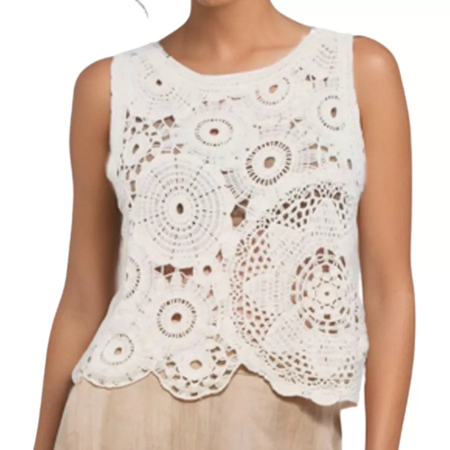 Top Luna Crochet Bez Rękawów – Ivory