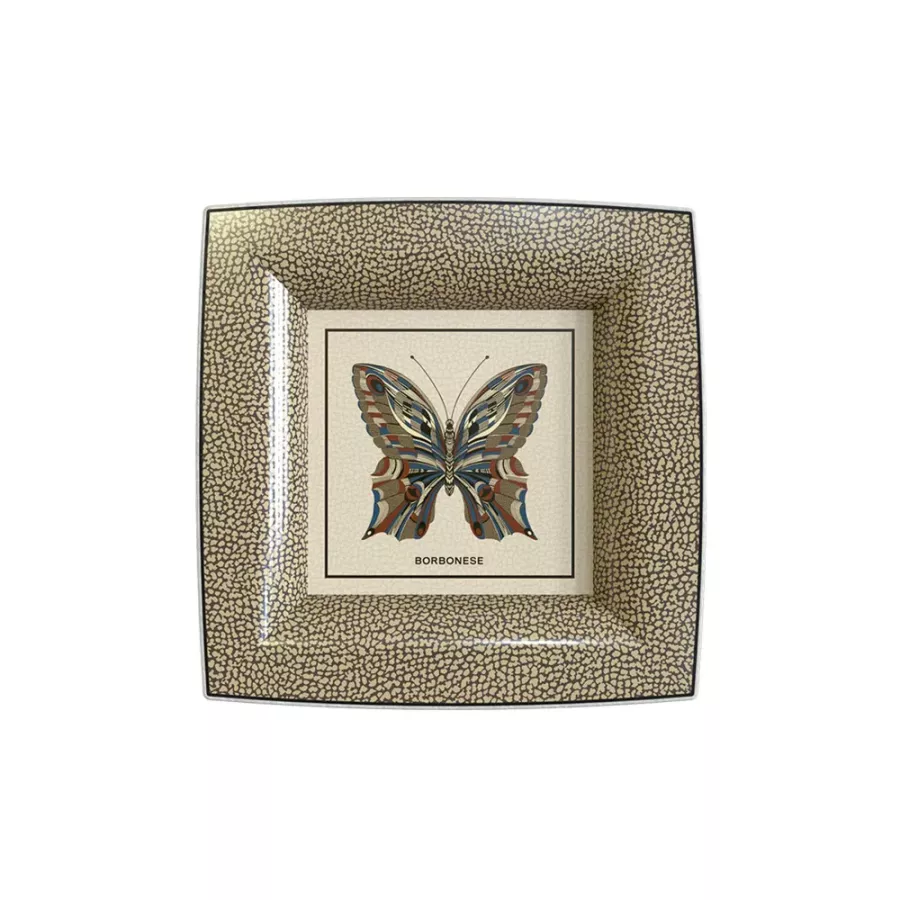 Borbonese Home Iconic Butterfly Decorative Square Catchall Tray – 14x14 cm Porcelain