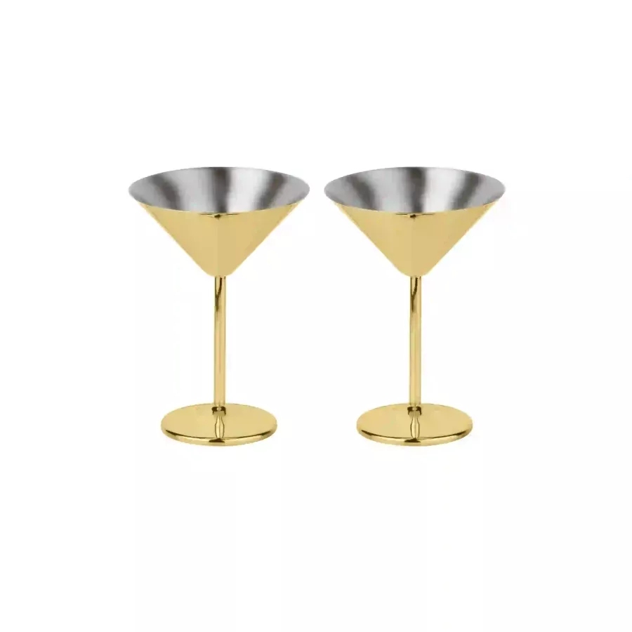 Paderno Set of 2 Martini Glasses Stainless Steel Gold