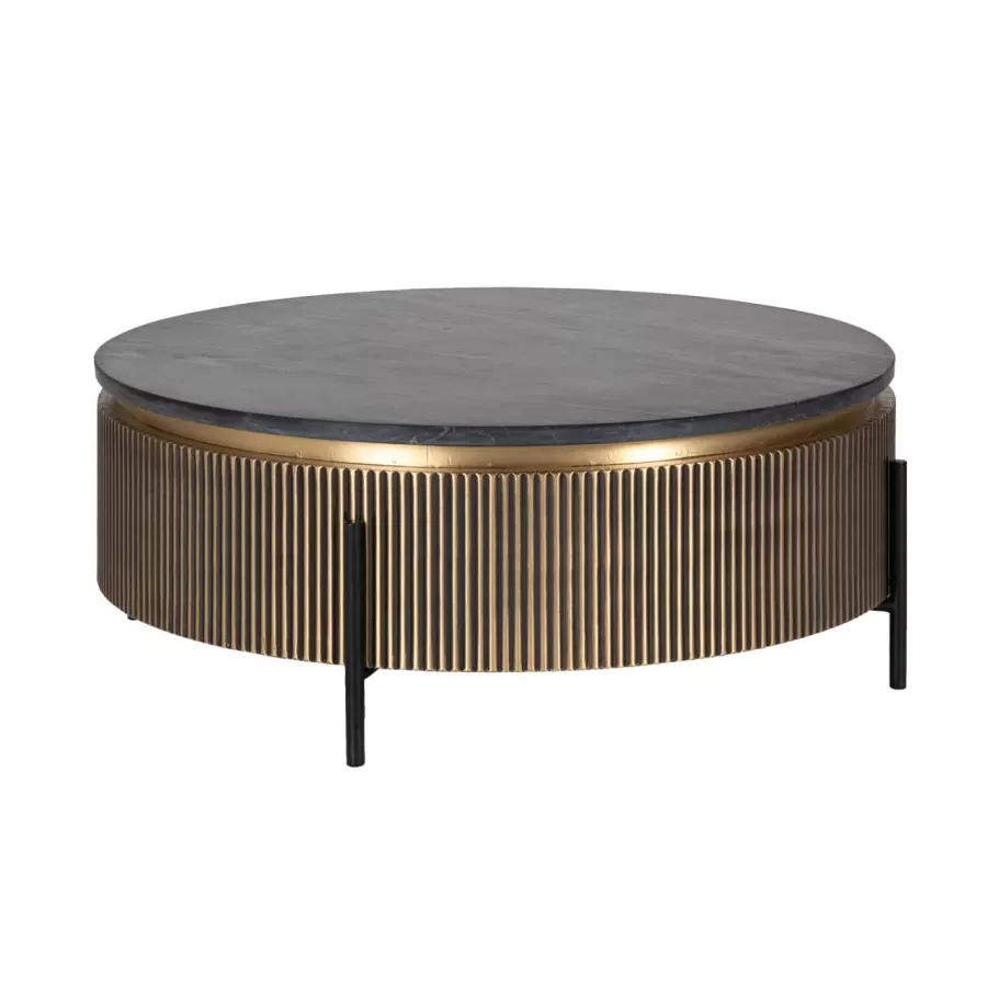 Richmond Interiors Ironville Gold Coffee Table Ø90 – Black Marble & Antique Brass Metal