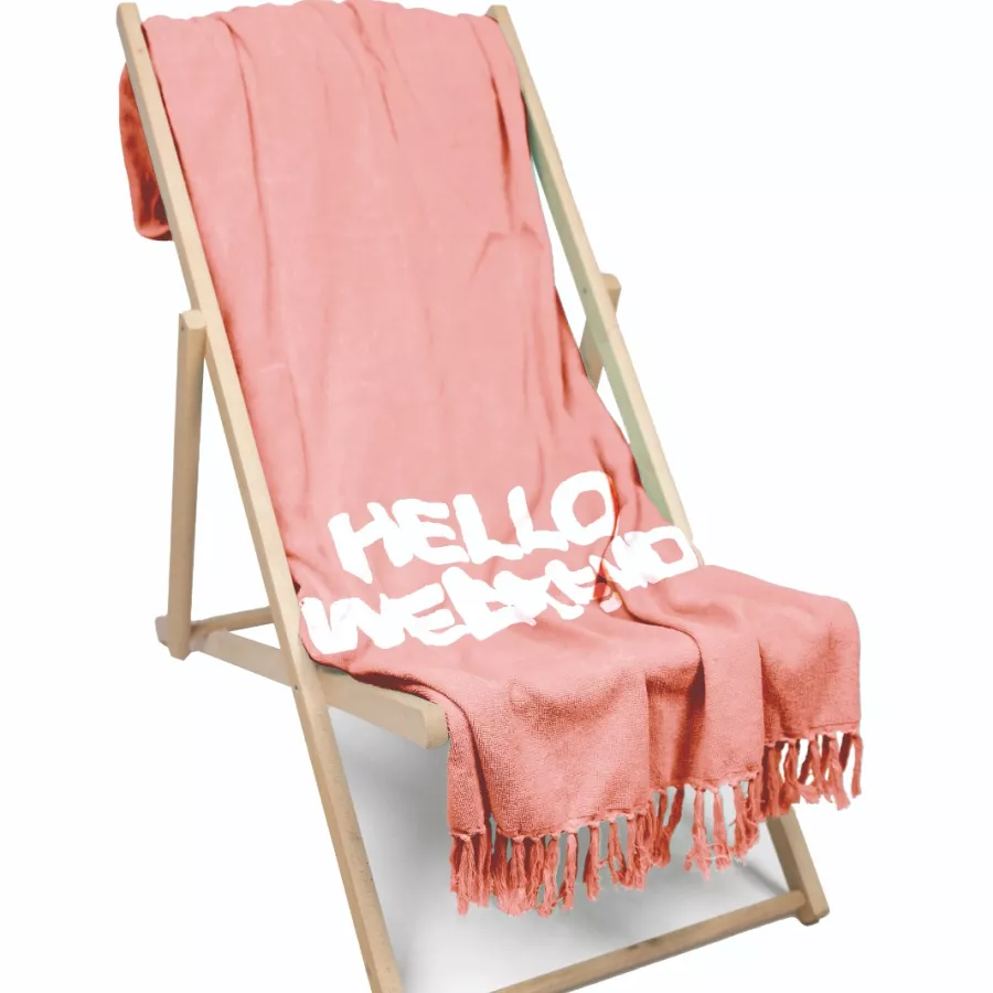 Marinette Saint-Tropez Ręcznik Plażowy Fouta z Bawełny Hello Weekend – Różowy Grejpfrut