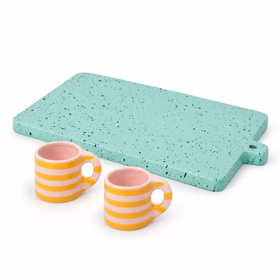 Breakfast for Two Gift Set: 2 Hand-Painted Mugs & Cutting Board