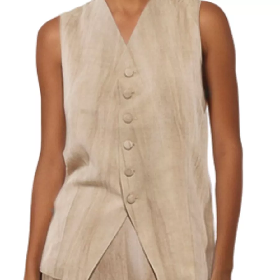 Gilet Donna Avelina Beige Misto Lino con Bottoni