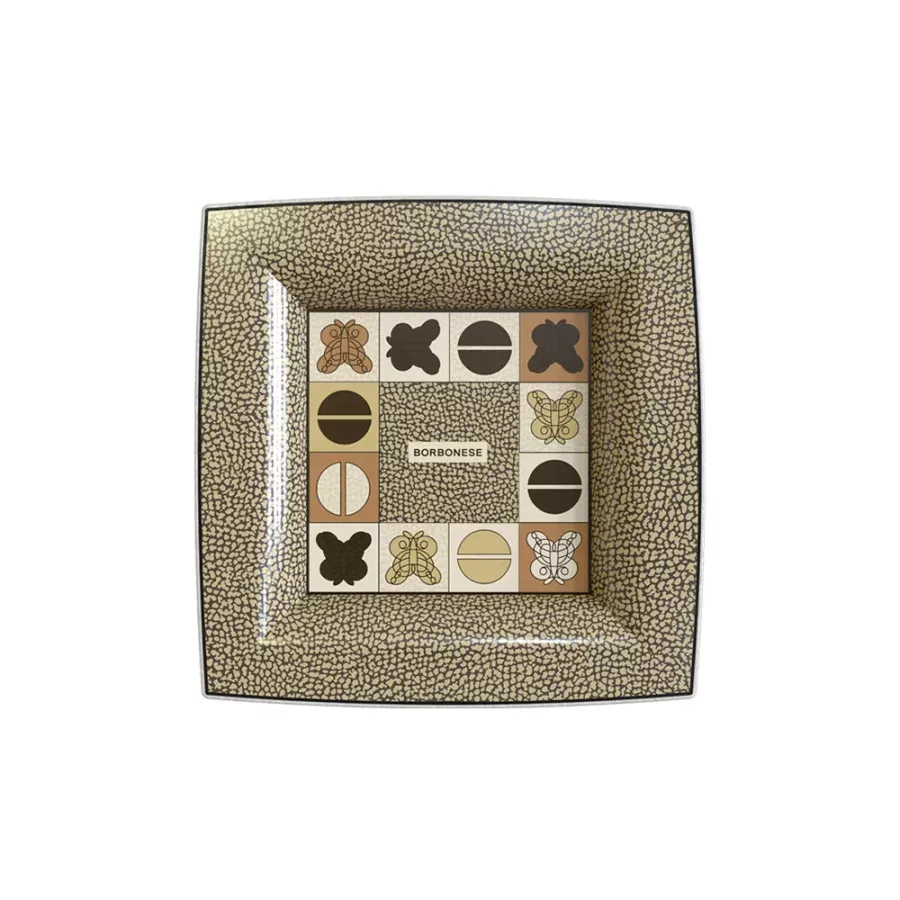 Borbonese Home Iconic Geo Decorative Square Catchall Tray – 14x14 cm Porcelain