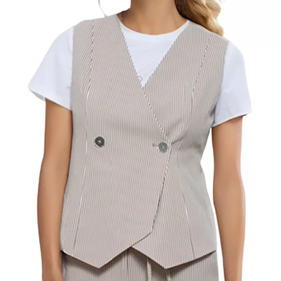 Gilet Donna Colette a Righe - Seersucker Marrone con Bottoni