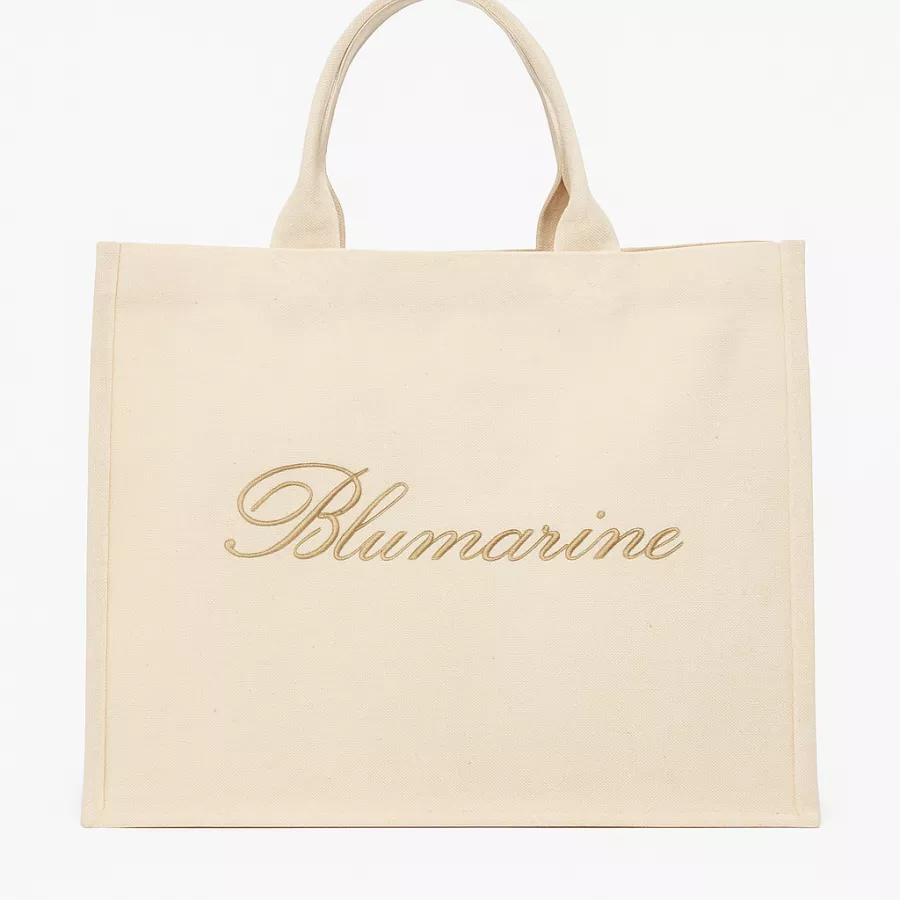 Borsa Mare in Canvas con Logo Ricamato Blumarine Home Gabardine - Beige