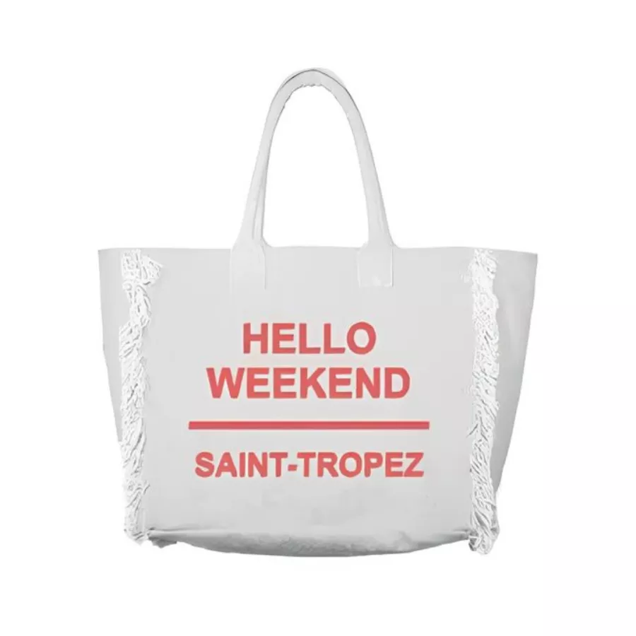 Marinette Saint-Tropez Cotton Beach Bag Hello Weekend - White