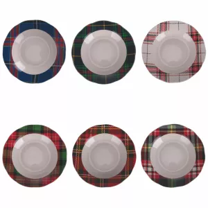 Set Piatto Fondo Natale pz.6 Villa D'Este Scotland Porcellana Tartan