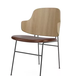 Dining Chair with Padded Seat Audo Copenhagen The Penguin Natural Oak – Dark brown Dakar Aniline Leather