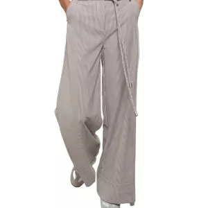 Mirage Women's Striped Palazzo Trousers – Brown Seersucker with Belt