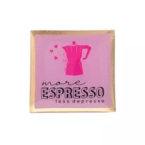 Piatto Decorativo Gift Company MORE ESPRESSO LESS DEPRESSO– Love Plates Vetro 10 cm