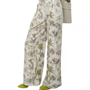 Muji Women’s Flowing Jungle Print Trousers - Beige & Green