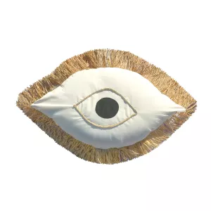 Greek Eye Cushion with Fringes MX Home White