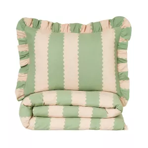 Ruffle Duvet Cover Set Single Bed Wylder Nature Birdie Pink/Green