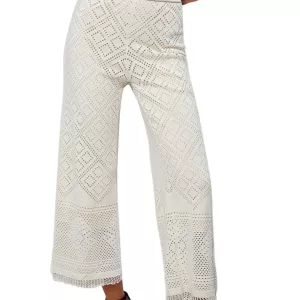 Pantaloni Donna Joya in Maglia Crochet Beige