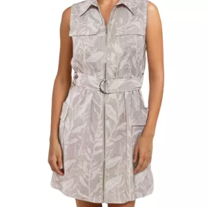 Abito Junia con Zip Stampa Foliage Beige