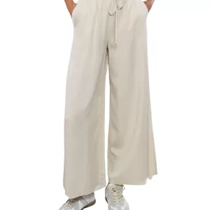 Pantaloni Donna Leila Fluidi con Elastico in Vita e Coulisse - Burro