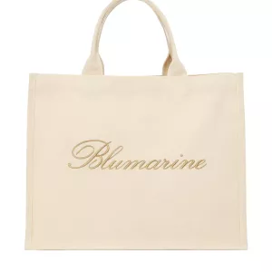 Bawełniana torba plażowa Blumarine Home Gabardine z haftowanym logo – Beżowa