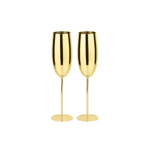 Paderno Set of 2 Champagne Flutes Stainless Steel Gold