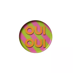 Vassoio Decorativo Rotondo Gift Company “Oui Oui” – Metallo Rosa, Verde Ø 12,7 cm