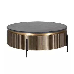 Richmond Interiors Ironville Gold Coffee Table Ø90 – Black Marble & Antique Brass Metal