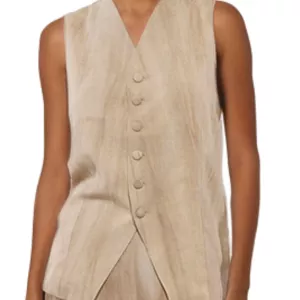 Avelina Women's Beige Linen Blend Waistcoat with Buttons
