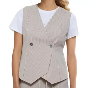 Gilet Donna Colette a Righe - Seersucker Marrone con Bottoni