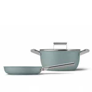 Smeg Set Pentole Antiaderenti Verde Smeraldo – Casseruola con Coperchio Ø 24 cm + Padella Ø 24 cm